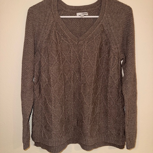 Sonoma Sweaters - Sonoma Taupe V-Neck Cable Knit Sweater